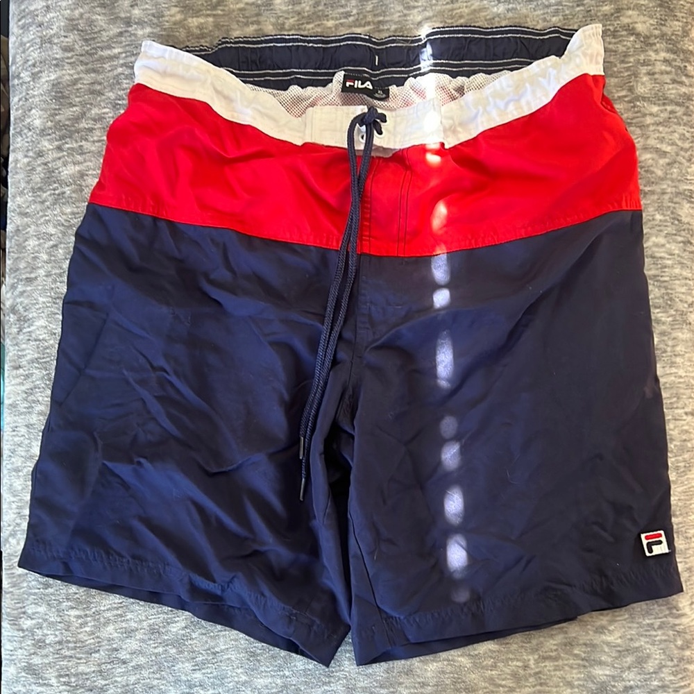 Fila Men's Red and Blue Swim Shorts